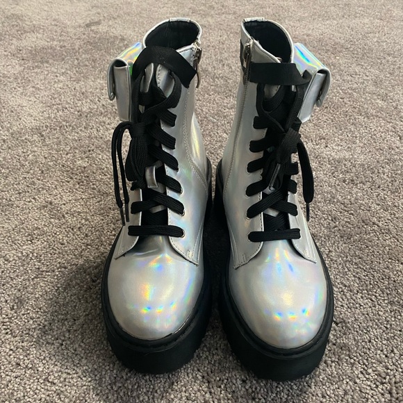 Iridescent Platform Combat Boots. - Picture 6 of 7
